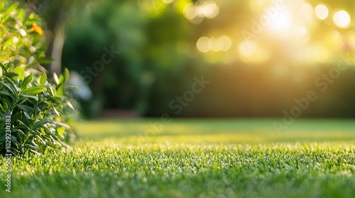 Green grass nature bokeh in garden background.