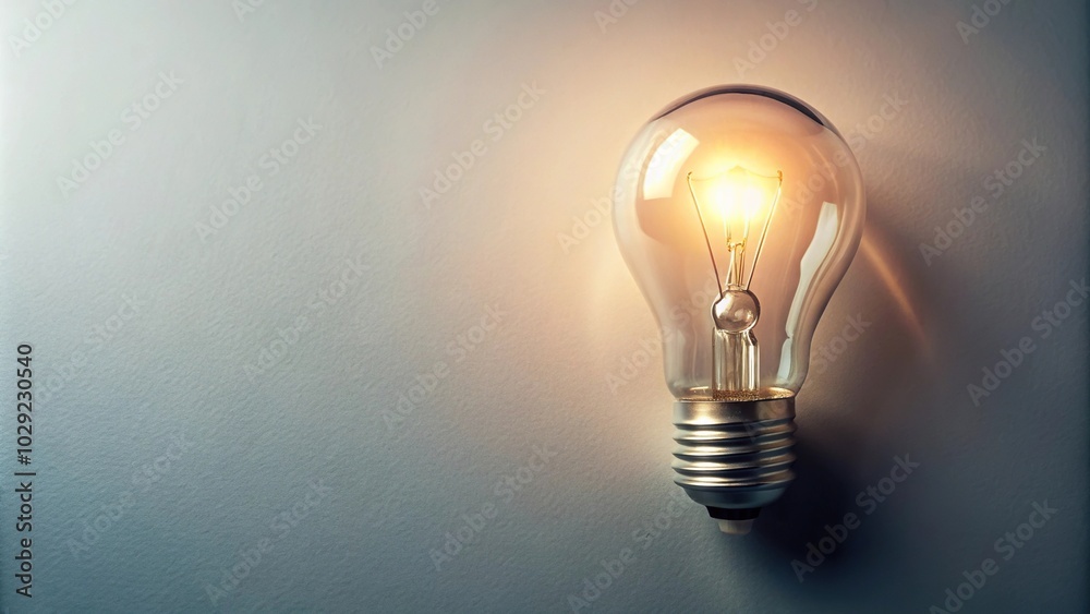 Flat lay photo of an idea light bulb and pencil with empty background