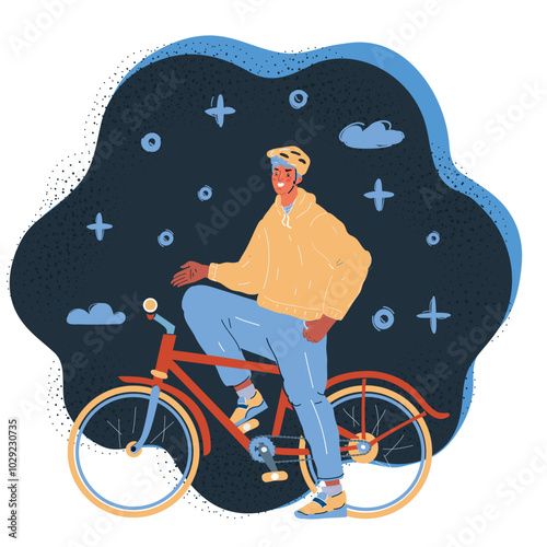 Cartoon vector illustration of Mountain biking on dark background. photo