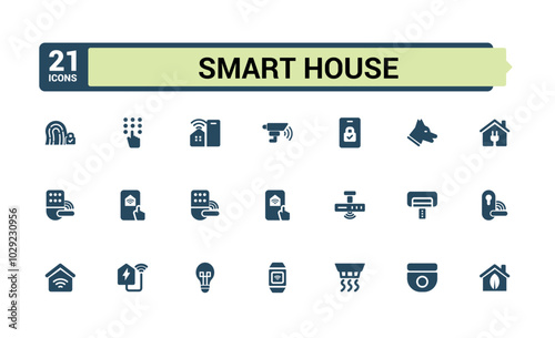 Smart house solid Icon Pack. Set of Featuring automation, IoT, devices, energy, and control. filled vector symbol collection. Editable and pixel perfect icon bundel.