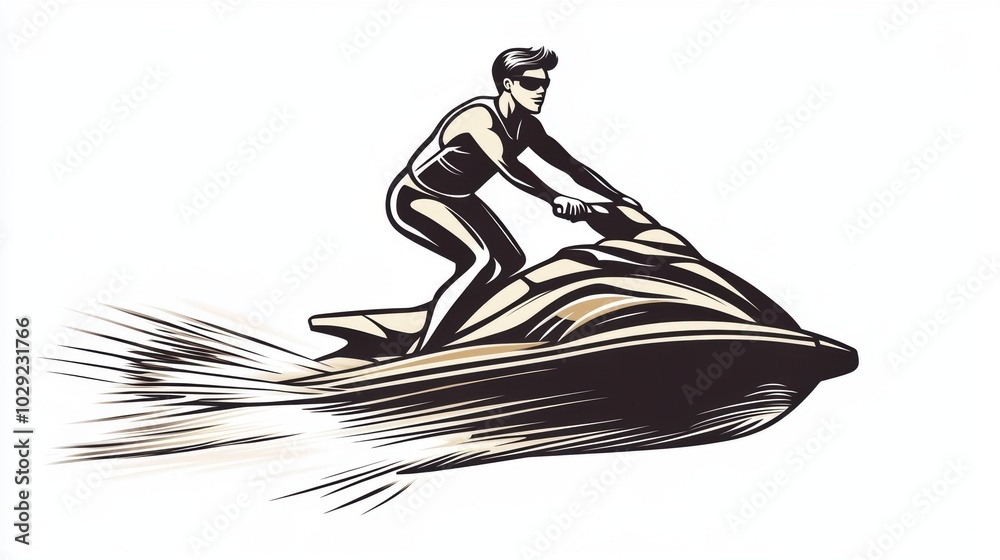 Artistic illustration of jetski in water. Flat vector. Summer tropical sports. Artistic illustration of jetski in water. Flat vector. Summer tropical sports.