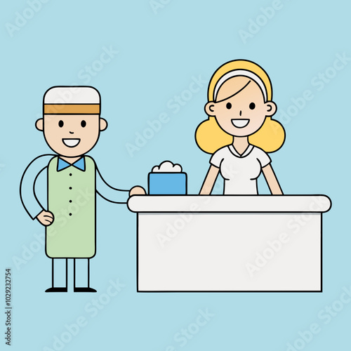 meeting a guest at a spa salon Vector art illustration
