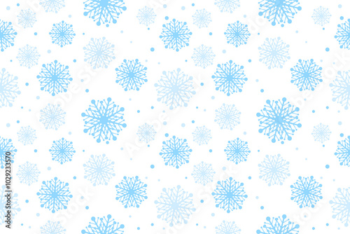 Many Falling Blue Snowflake Pattern Background. Christmas Backdrop. Winter Wallpaper