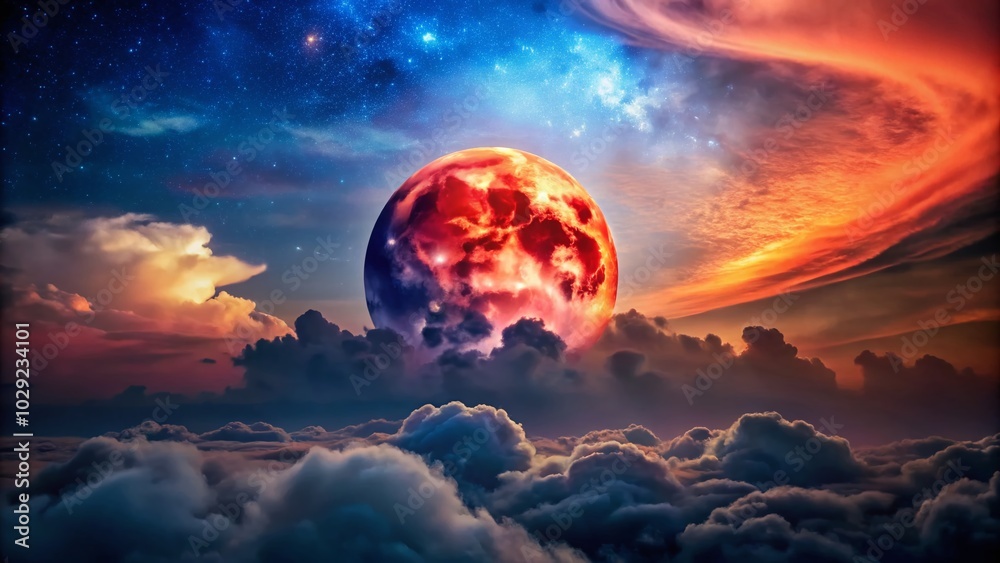 Captivating Red Moon Emerges from Clouds at Night | Celestial Beauty and Night Sky Photography Captivating Red Moon Emerges from Clouds at Night | Celestial Beauty and Night Sky Photography