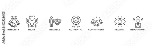 Credibility banner web icon vector illustration concept with icon of integrity, trust, reliable, authentic, commitment, regard, and reputation	