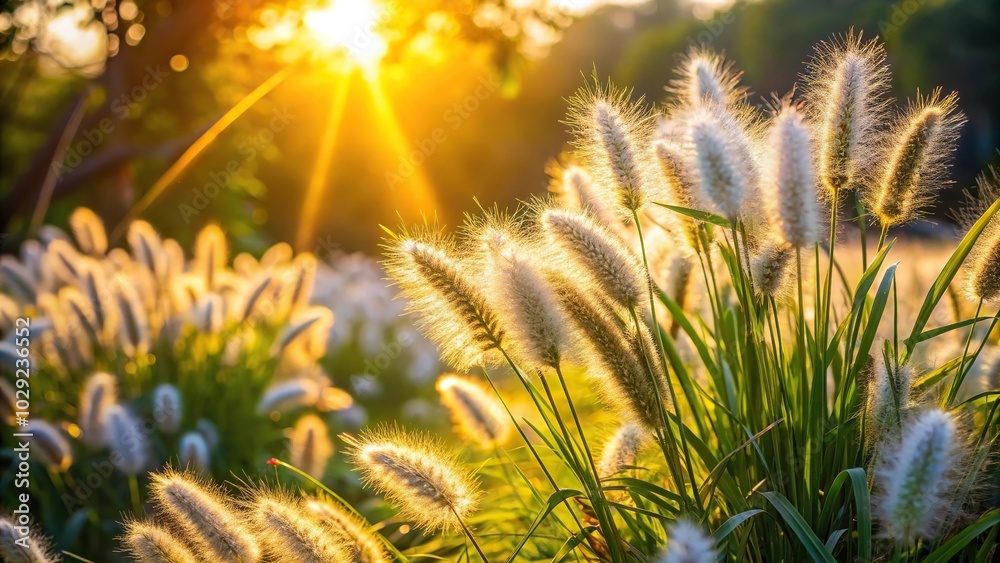 Fluffy bushes and Timothy grass in early spring morning with selective focus macro shot Fluffy bushes and Timothy grass in early spring morning with selective focus macro shot