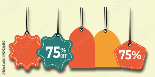 A collection of sale signs, big sale, sale label, sale tag signs with the price of off.