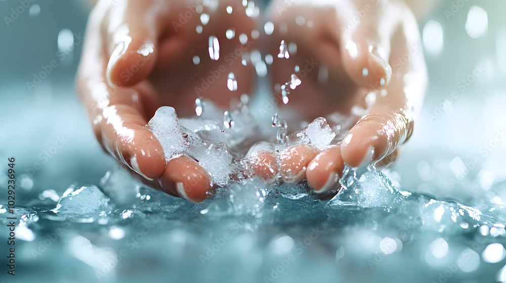 Fototapeta premium hands breaking through ice bath