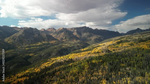 Aerial over fall colors in San Juan Mountains in southern Colorado near Durango photo