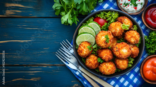 Wallpaper Mural Visually Stunning Advertisement Featuring Impossible Vegan Chicken Nuggets on a Modern Restaurant Table Surrounded by Fresh Sides and Condiments Torontodigital.ca