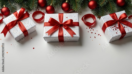 christmas gift box with ribbon photo