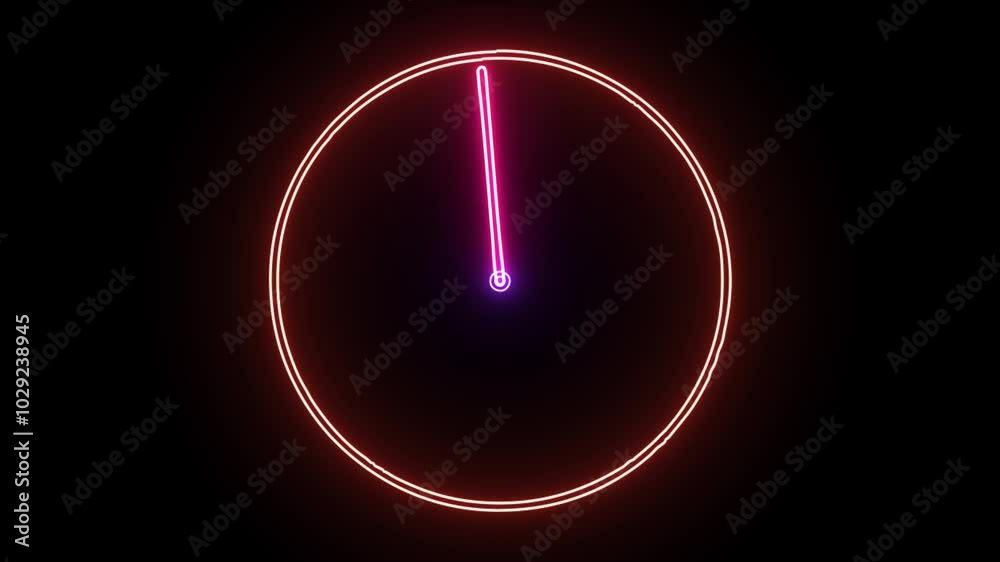 Glowing neon clock color saber animation on black background. Glowing neon clock color saber animation on black background.