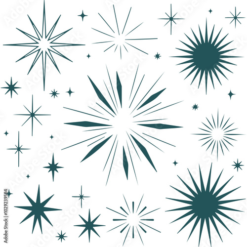blinking stars, sparks and sparkles.  Magic light flare pack. Vector glint glitter illustration
