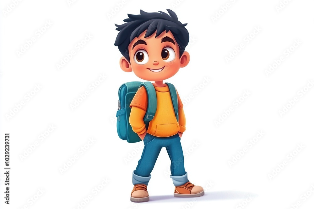 Little cartoon school pupil with backpacks on white background Little cartoon school pupil with backpacks on white background