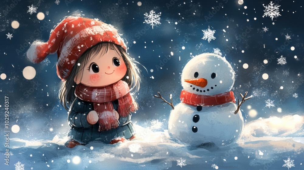 Cute snowman. Winter holiday theme.