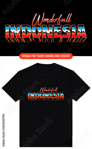 Wonderfull indonesia retro t-shirt design. T-shirt print design with retro vintage style color gradation typography. Typography for tee prints, posters, stickers and clothing