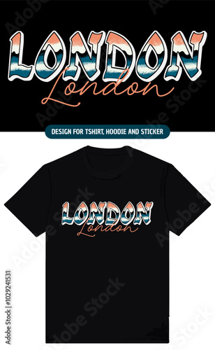London retro t-shirt design. T-shirt print design with retro vintage style color gradation typography. Typography for tee prints, posters, stickers and clothing