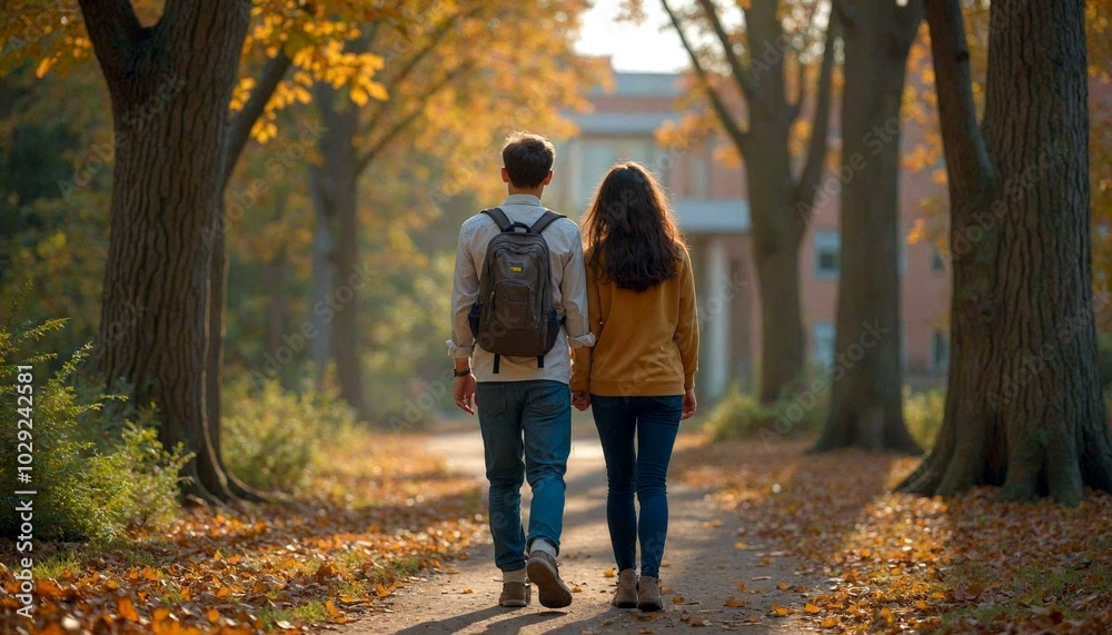 Couple Parting in the Woods Near Campus Couple Parting in the Woods Near Campus