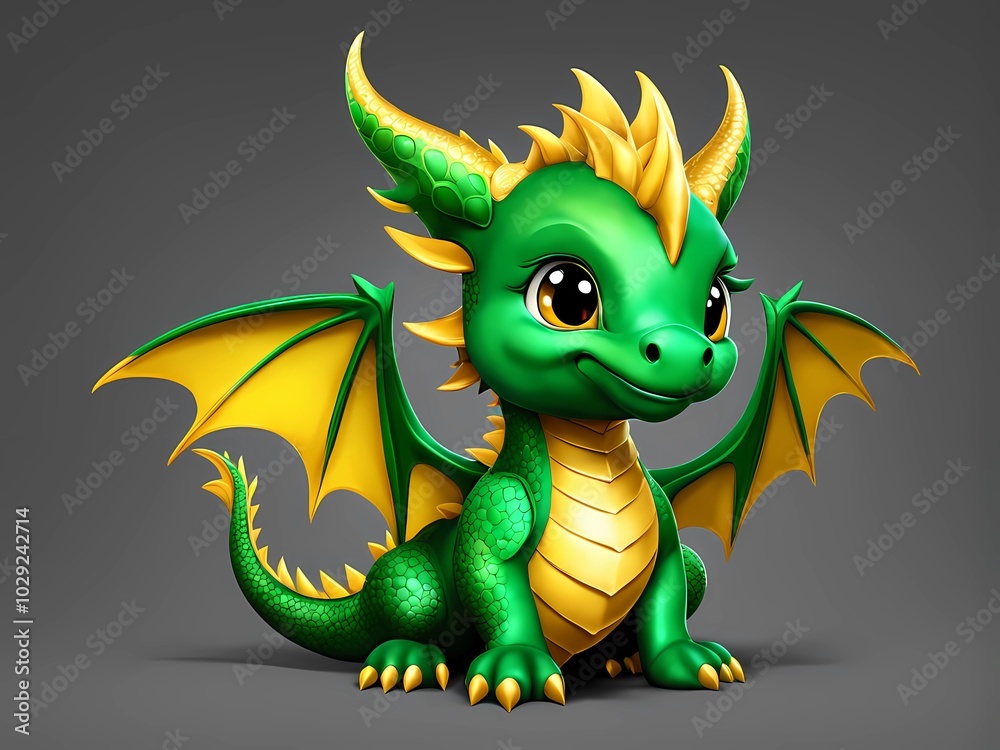 Cute little dragon. gold and green. Suitable for children. Cute little dragon. gold and green. Suitable for children.