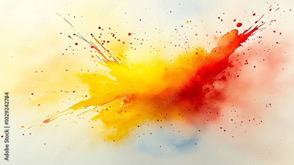 Abstract art painting with vibrant yellow and red hues splashed on a white background modern contemporary design Abstract art painting with vibrant yellow and red hues splashed on a white background modern contemporary design