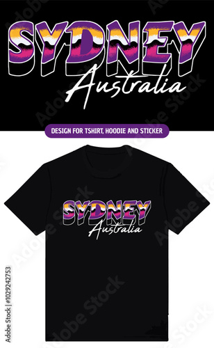 Sydney Australia retro t-shirt design. T-shirt print design with retro vintage style color gradation typography. Typography for tee prints, posters, stickers and clothing
