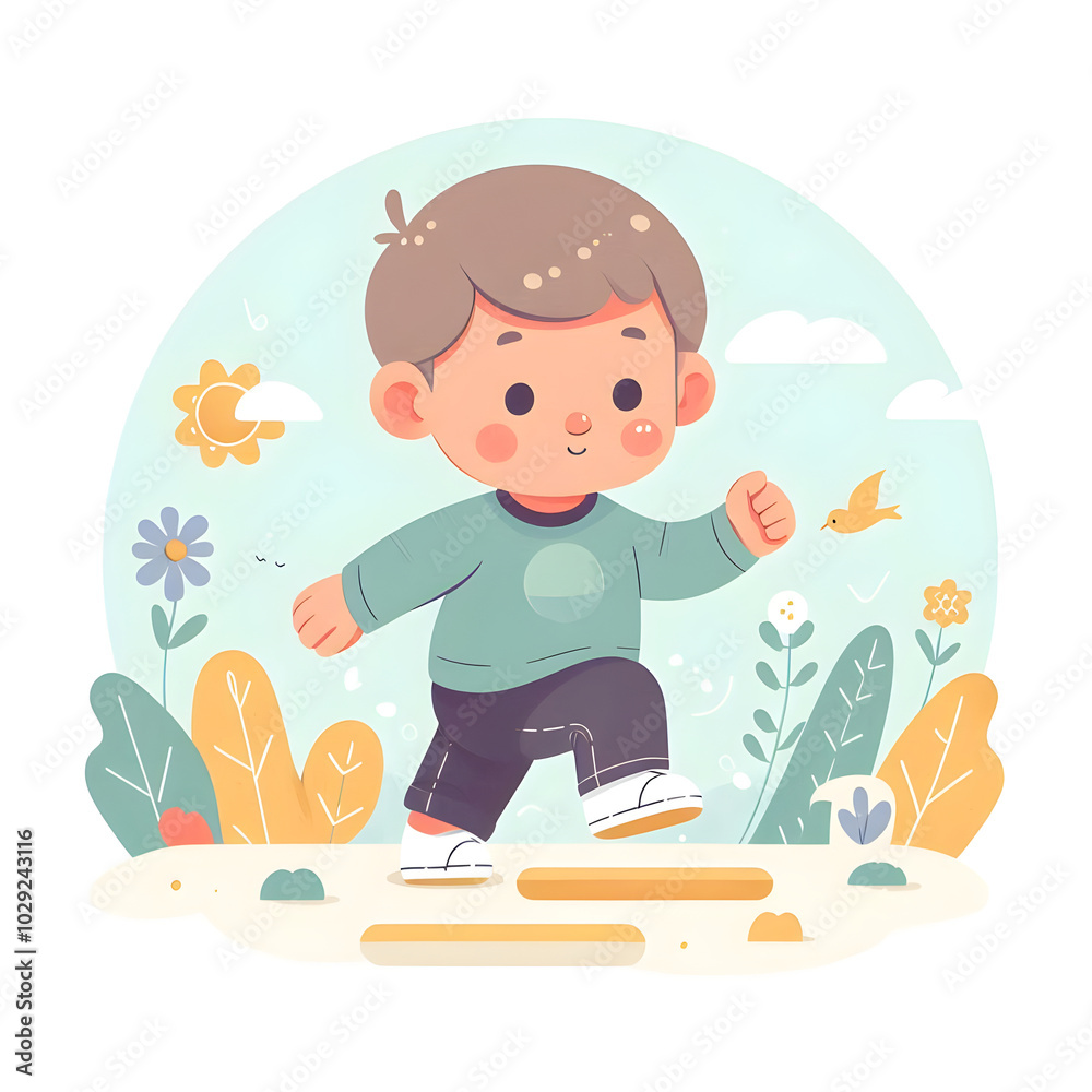 Cute boy walking in the park enjoying spring season Cute boy walking in the park enjoying spring season