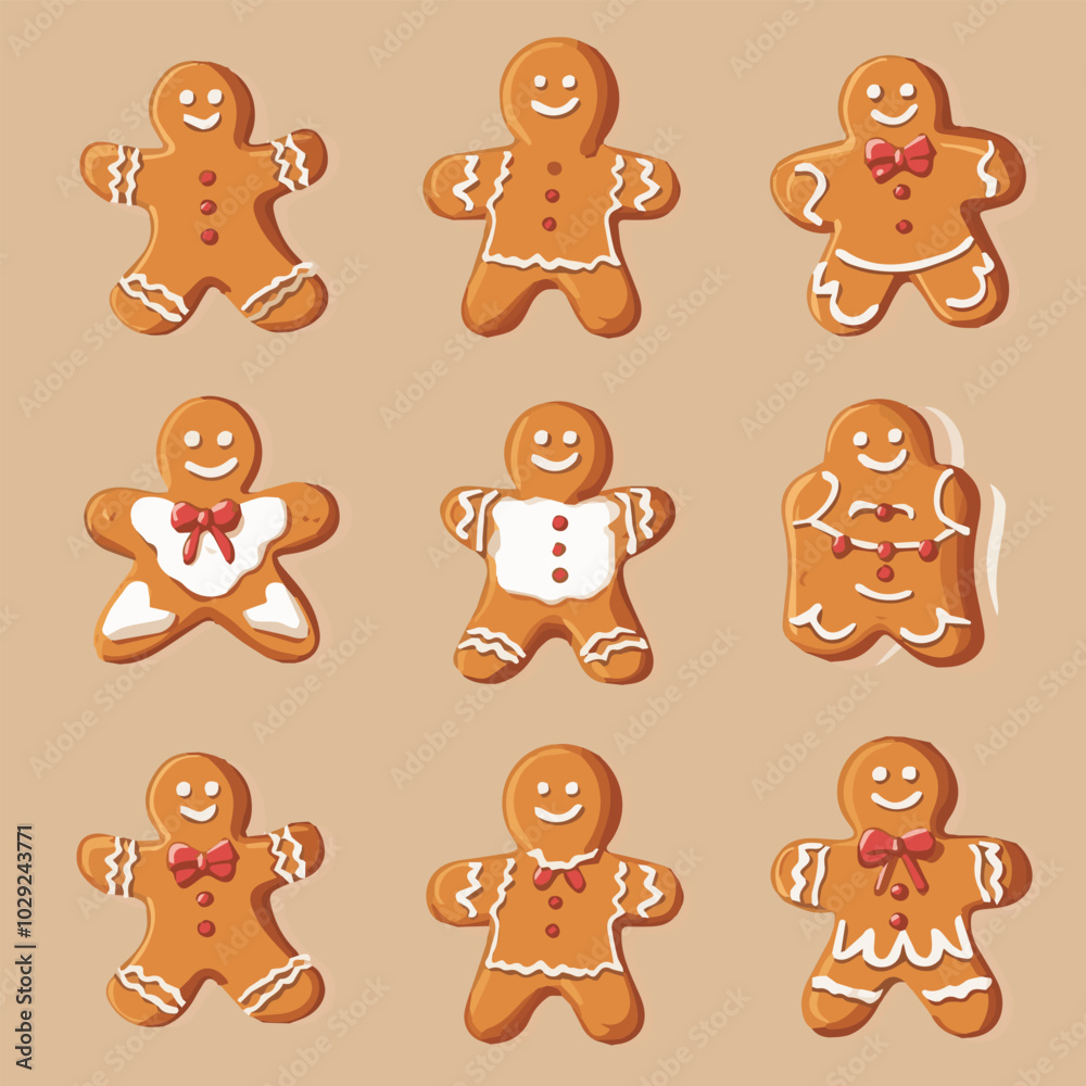 Obraz premium Vector set of Christmas gingerbread cookie