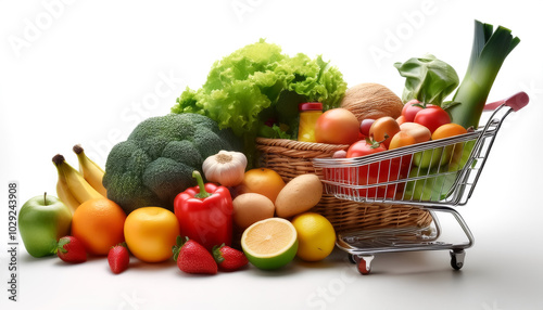 shopping bag healthy food, isolated on white background