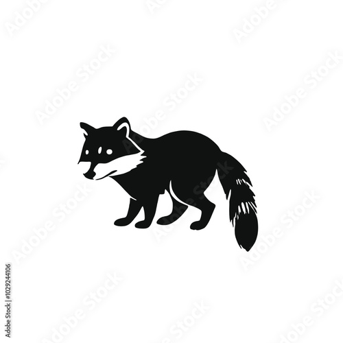 A black silhouette of a raccoon with a bushy tail 