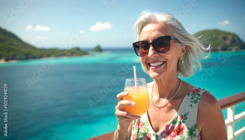 Elderly Woman Smiling in Tropical Setting