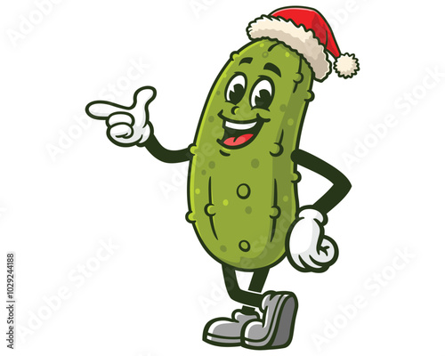 Pickle wearing Christmas Hat, Cartoon Mascot Illustration Character Vector Clip-art Hand-drawn Logo Design