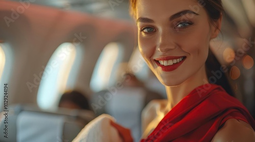 Close-up of a flight attendant providing a hot towel service in first class ultra-clear image photo