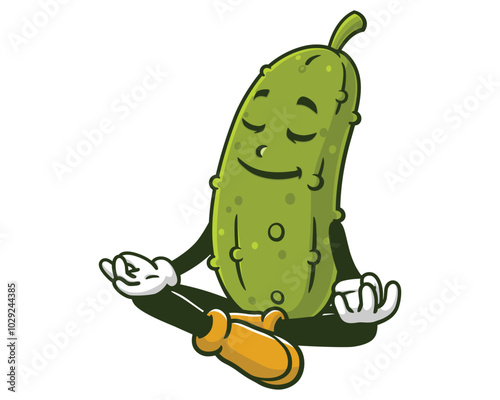meditating Pickle Cartoon Mascot Illustration Character Vector Clip-art Hand-drawn Logo Design