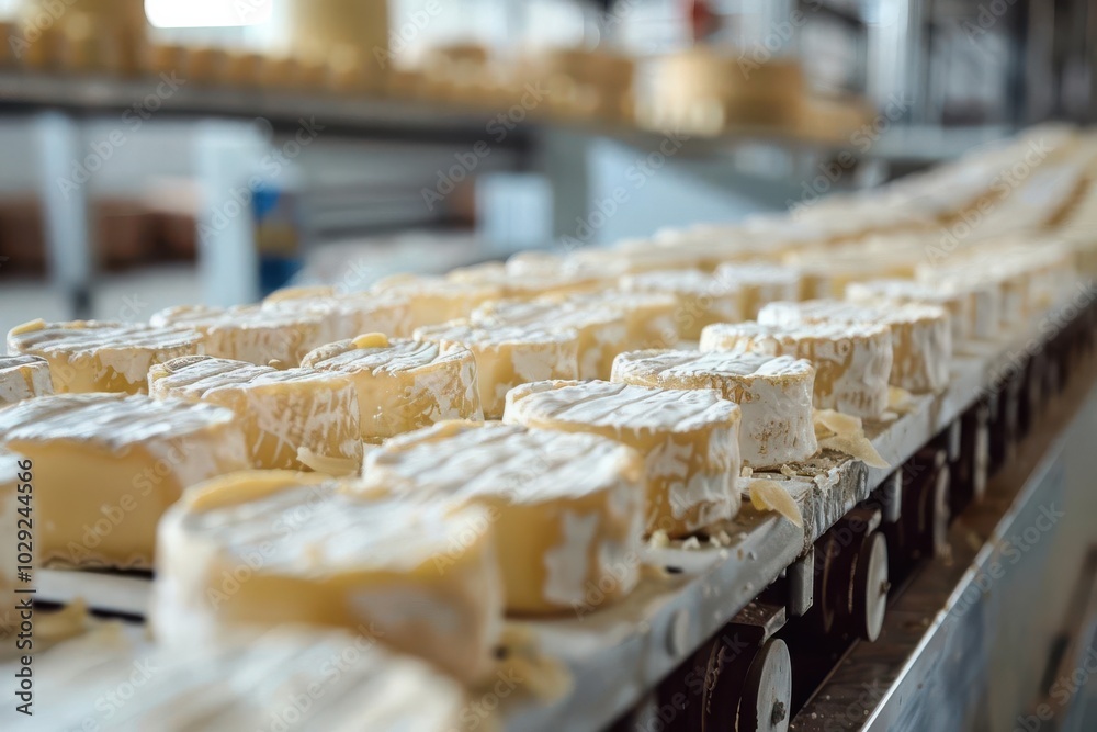 Detailed cheese being sliced and packaged in a modern factory photo-realistic clarity Detailed cheese being sliced and packaged in a modern factory photo-realistic clarity