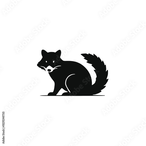 A black silhouette of a raccoon with a bushy tail 