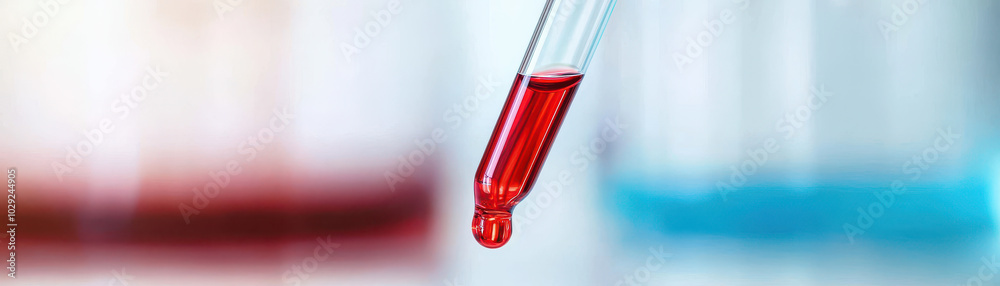 blood sample is being carefully dropped from test tube, showcasing vibrant red liquid. This captures precision and importance of laboratory testing in medical diagnostics blood sample is being carefully dropped from test tube, showcasing vibrant red liquid. This captures precision and importance of laboratory testing in medical diagnostics