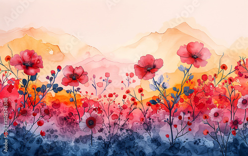 Soft watercolor with gentle hues and charming doodle accents background