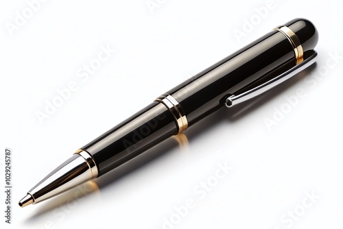 Classic Black Ballpoint Pen on White Surface - Product Photography