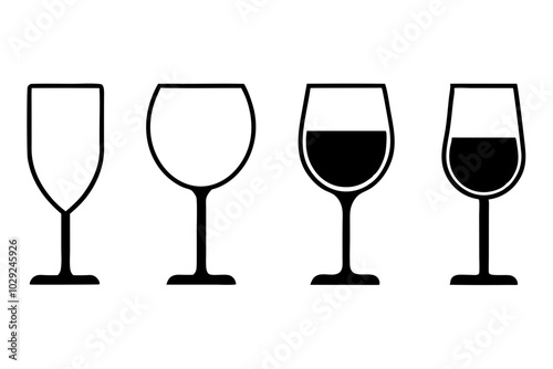 
Wine glass silhouette vector set, Wine glass icon vector


