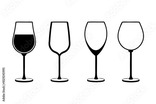  Wine glass icon vector. wine glass in the circle symbol silhouette set 