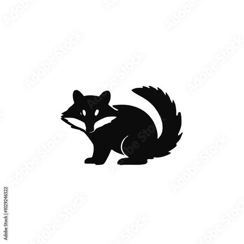A black silhouette of a raccoon with a bushy tail 