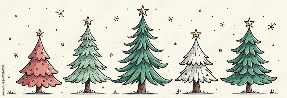 Christmas tree hand drawn illustrations. Christmas tree hand drawn illustrations.