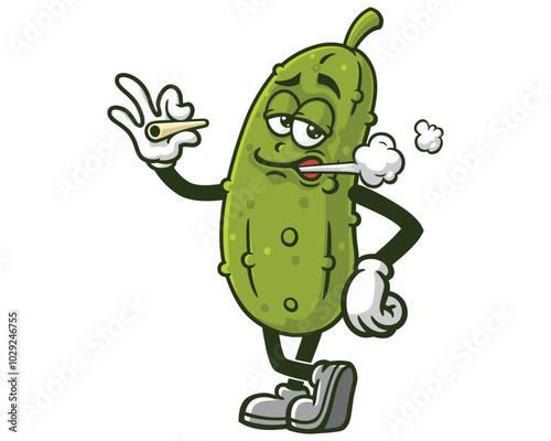 Smoking Pickle Cartoon Mascot Illustration Character Vector Clip-art Hand-drawn Logo Design