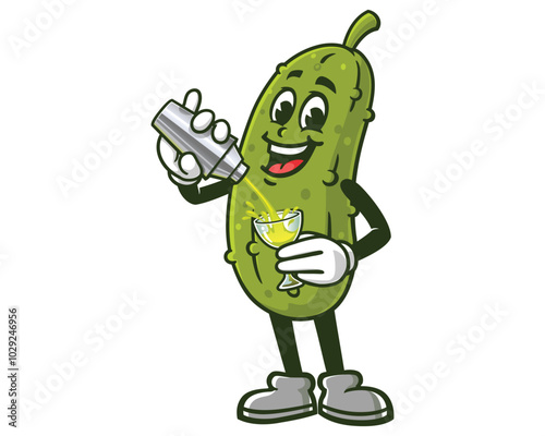 Pickle is making cocktail, Cartoon Mascot Illustration Character Vector Clip-art Hand-drawn Logo Design