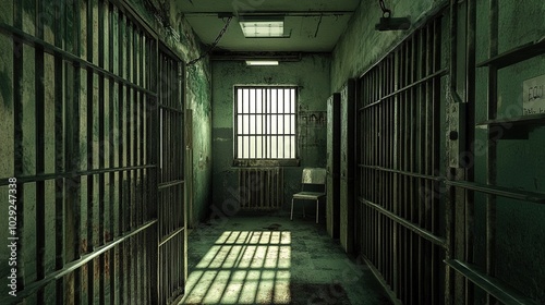 silhouette Image of an adult male behind bars in a jail cell 