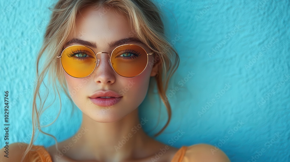 cheerful portrait of a fairhaired woman wearing vibrant sunglasses embodying the colorful and playful spirit of the 1970s aesthetic cheerful portrait of a fairhaired woman wearing vibrant sunglasses embodying the colorful and playful spirit of the 1970s aesthetic
