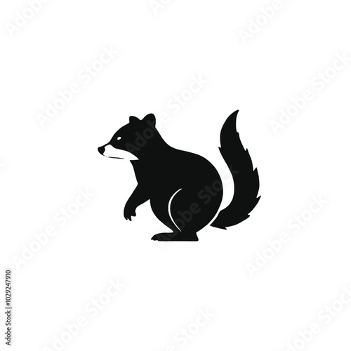 A black silhouette of a raccoon with a bushy tail 