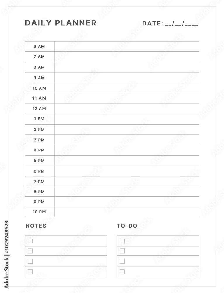 White minimal daily planner template. Bullet journal template. Vector illustration White minimal daily planner template. Bullet journal template. Vector illustration