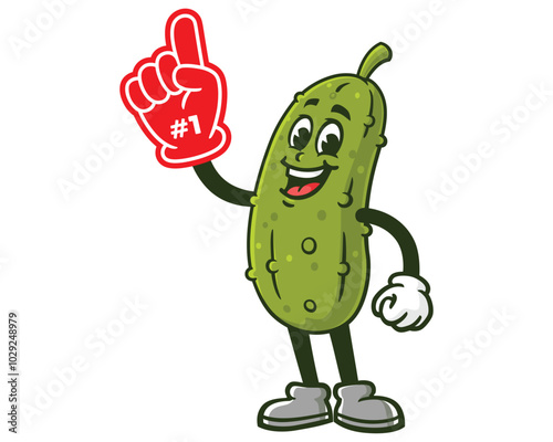 Pickle with Foam Finger, Cartoon Mascot Illustration Character Vector Clip-art Hand-drawn Logo Design