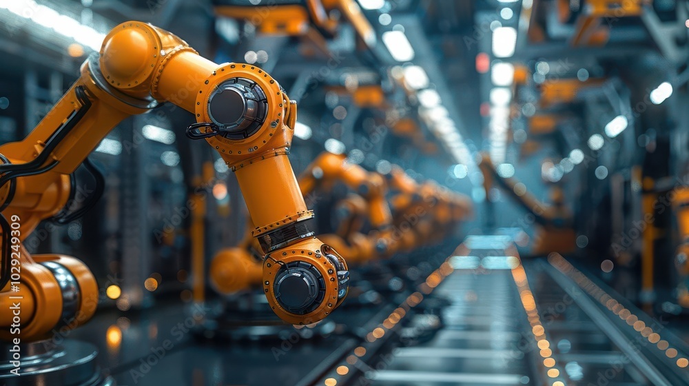 Realistic view of an aerospace factory robotic welders and CNC machines working on jet engines high-definition clarity Realistic view of an aerospace factory robotic welders and CNC machines working on jet engines high-definition clarity